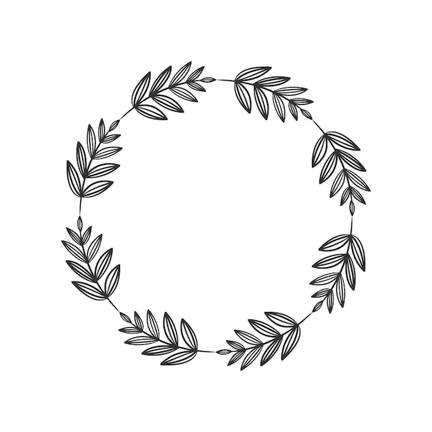 Hand drawn wreath circular vector art black and white