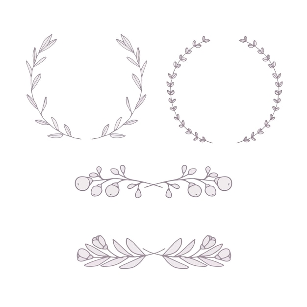 Hand drawn wreath ornament set