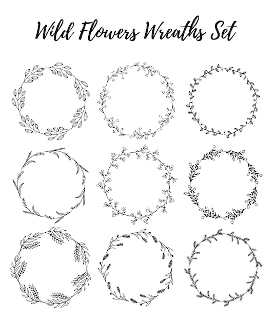 Hand drawn wreath set 