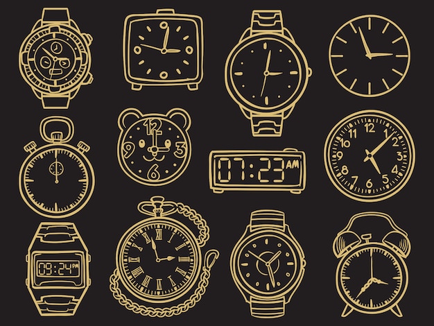 Hand drawn wristwatch, doodle sketch watches