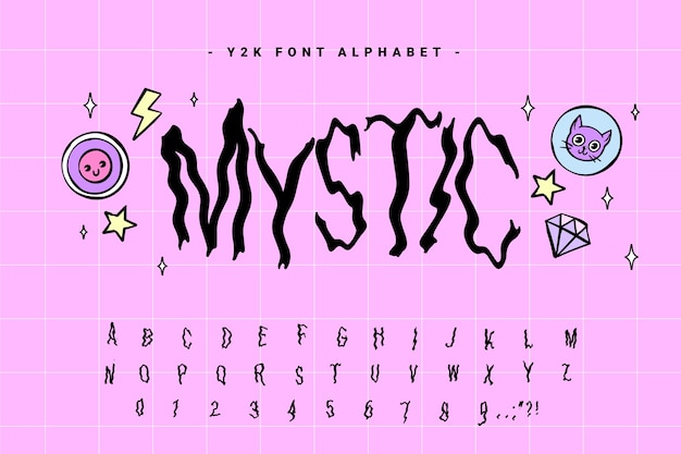 Hand drawn y2k  alphabet  illustration