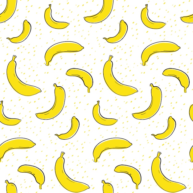 Hand drawn yellow banana seamless pattern