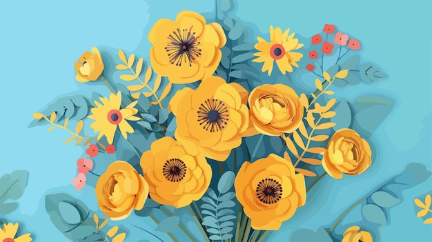 Vector hand drawn yellow flower bouquet on kraft paper background