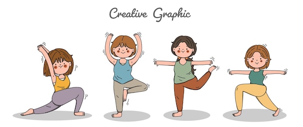 Hand drawn yoga poses collection