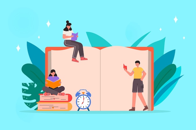 hand drawn young people with books illustration