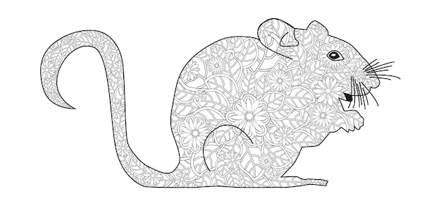 Hand drawn zentangle mouse for coloring book for adult and other decorations