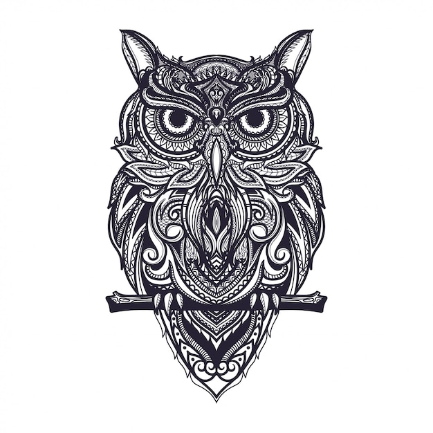 Hand drawn  zentangle owl illustration