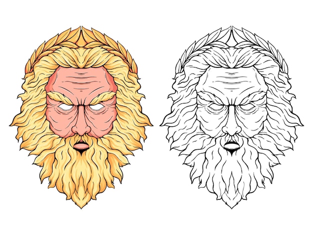 hand drawn zeus head vector illustration