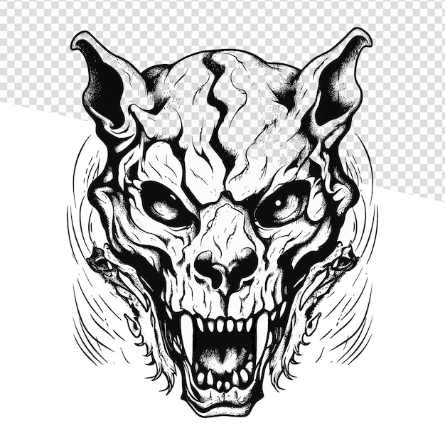 Hand Drawn Zombie Tiger Skull Illustration for Flash Tattoos Coloring Pages and Doodle Art