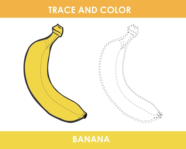 Hand drew banana outline illustration Trace and color