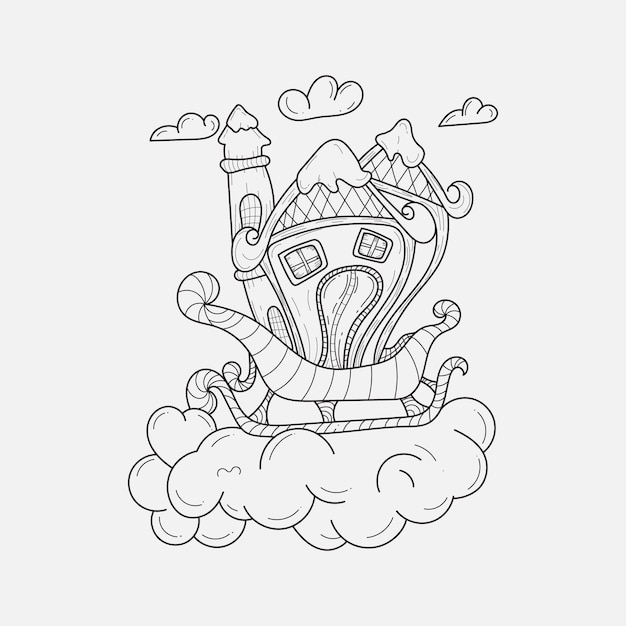 Hand drew doodle vector illustration Christmas line art drawings