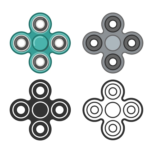 Hand fidget spinner vector color and line icons