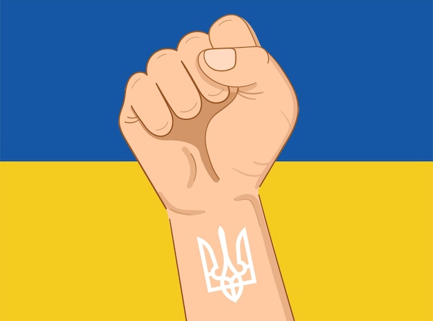 Hand fist coat of arms of flag ukraine