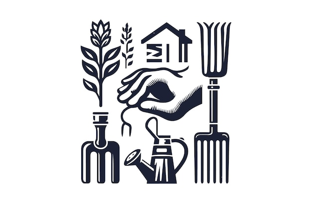 Hand fork farm tools vector