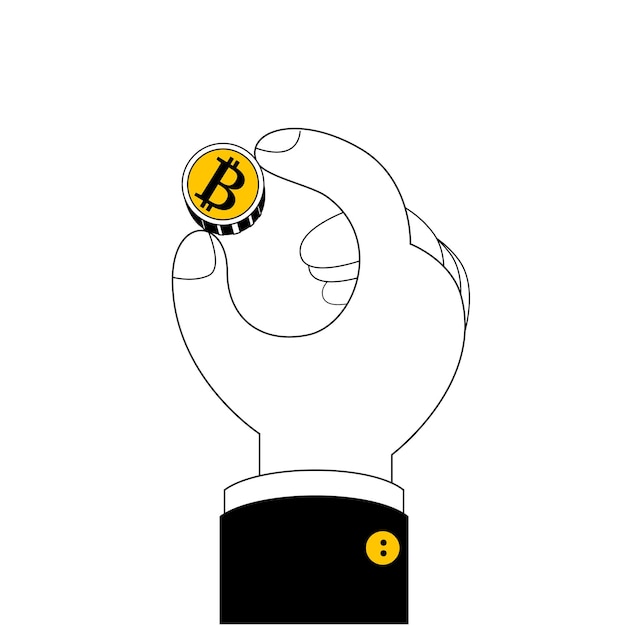 The hand gently holds bitcoin