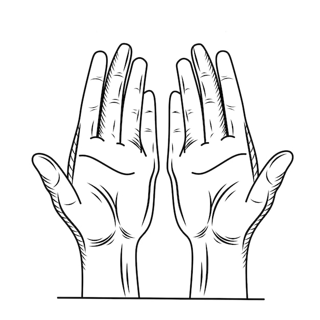 Hand gesture line art praying hand pose illustration