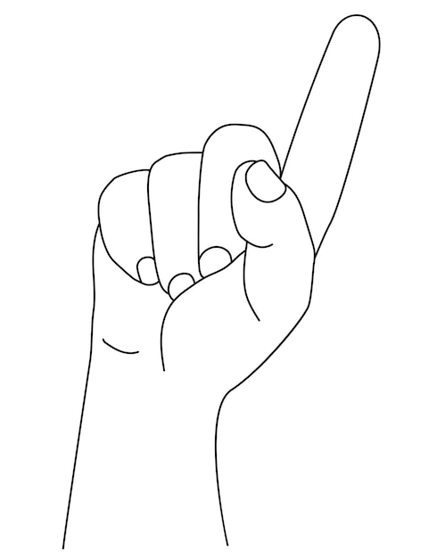 Hand gesture Mans hand shows one index finger gesture Number oneor attention Vector Sketch Line