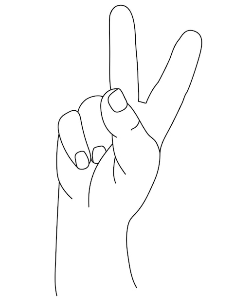 Hand gesture Mans hand shows two fingers Gesture number two or gesture V is victory Sketch Line