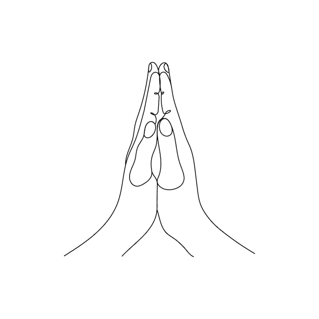 Hand gesture Praying gratitude position One line art Hand drawn vector illustration