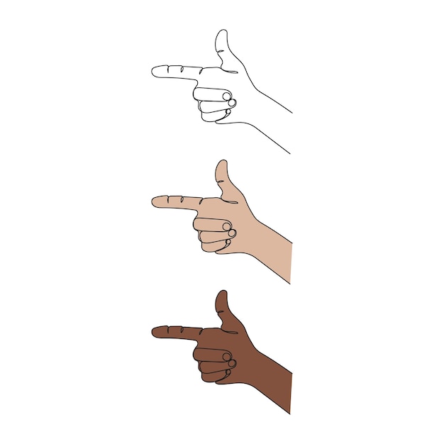 Hand gesture with pointing finger One line art drawing Hand drawn vector illustration