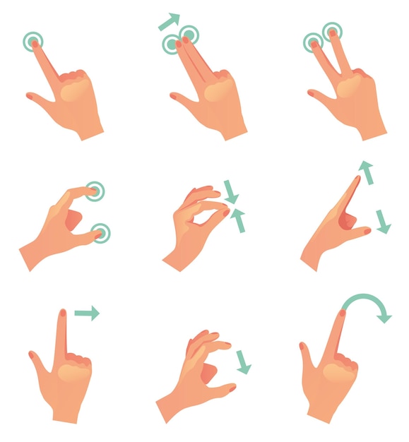 Hand gestures for smartphone isolated set cartoon design element illustration