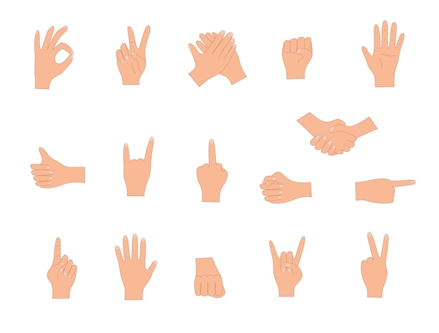 Hand gestures vector illustration set of icons of various hand signs