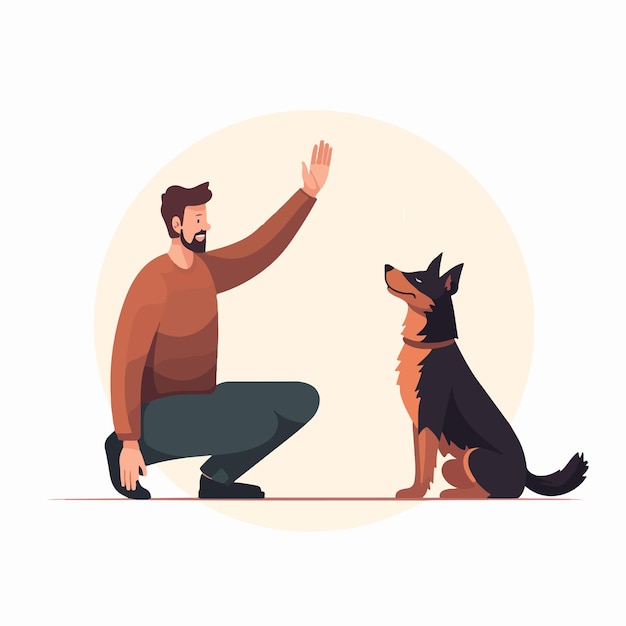 Vector hand gesturing to dog showing lie down signal