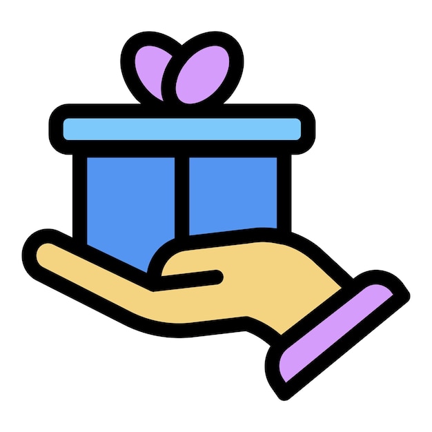 Hand gift box icon Outline hand gift box vector icon color flat isolated