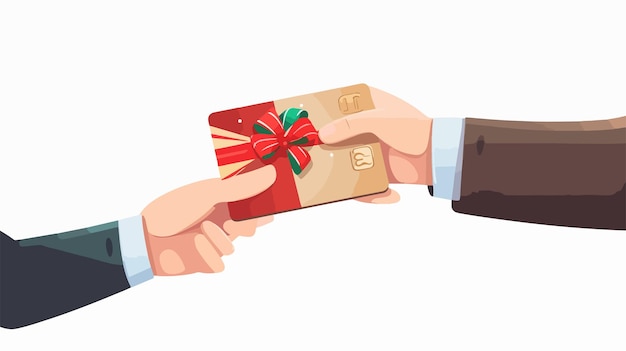 Vector hand giving credit card and present gift professional business transaction concept