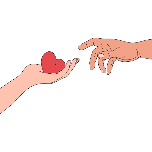 Vector a hand giving a heart to another hand illustration