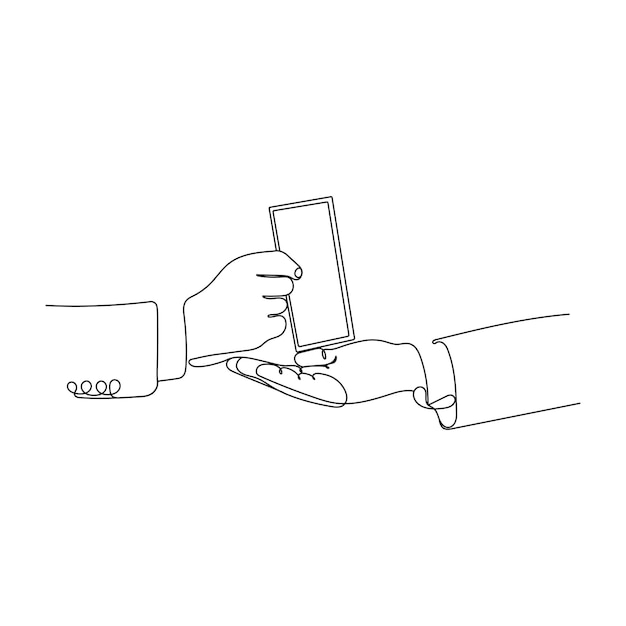 Hand giving money banknotes business card Pose and gesturing One line art Hand drawn vector art