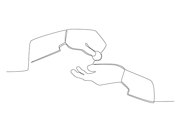 A hand giving money to other one line art