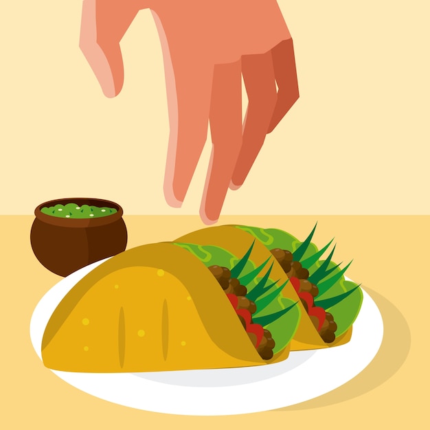 Hand grabbing burritos vector illustration graphic design