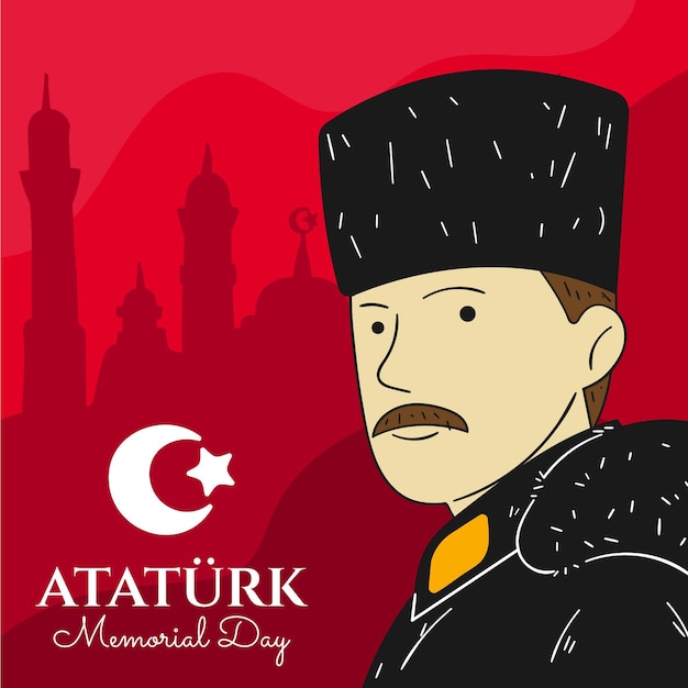 Vector hand hand drawn ataturk memorial day illustration