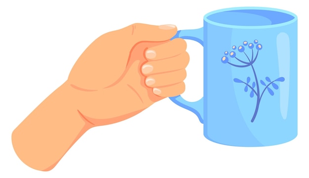 Hand hold ceramic cup Cartoon mug icon