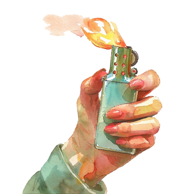 Vector hand hold lighter vector illustration in watercolor style