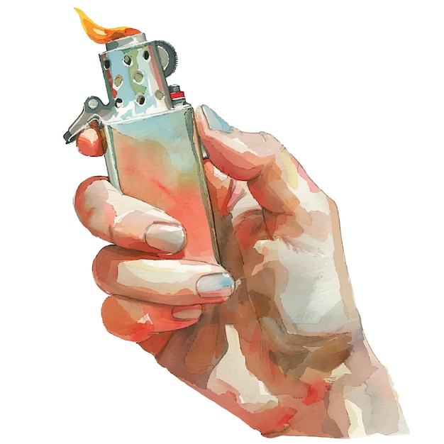 Vector hand hold lighter vector illustration in watercolor style