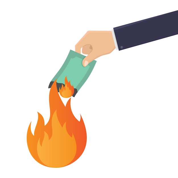 Hand hold money and burn money vector design illustration