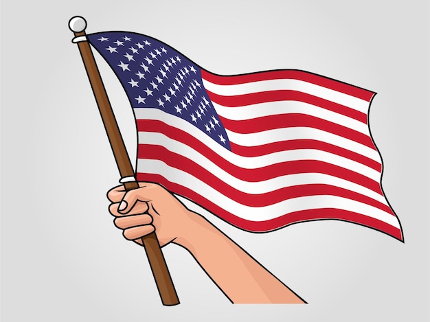 Hand holding american wavy flag vector