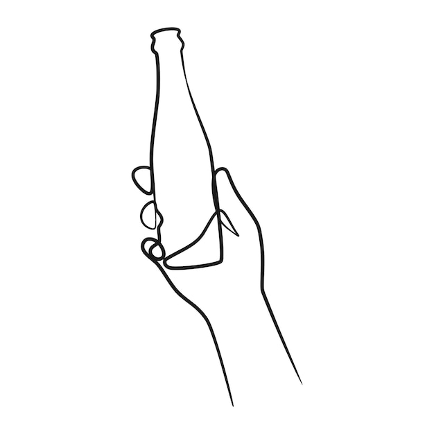 Hand holding beer continuous one line art