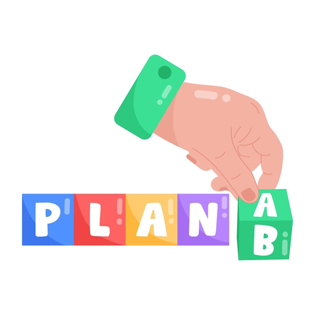 A hand holding a block that says " plan a bi ".