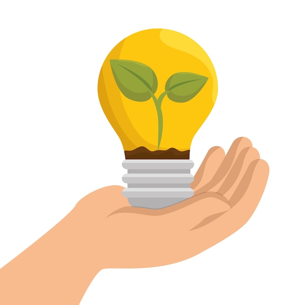 hand holding bulb ecology emblem 