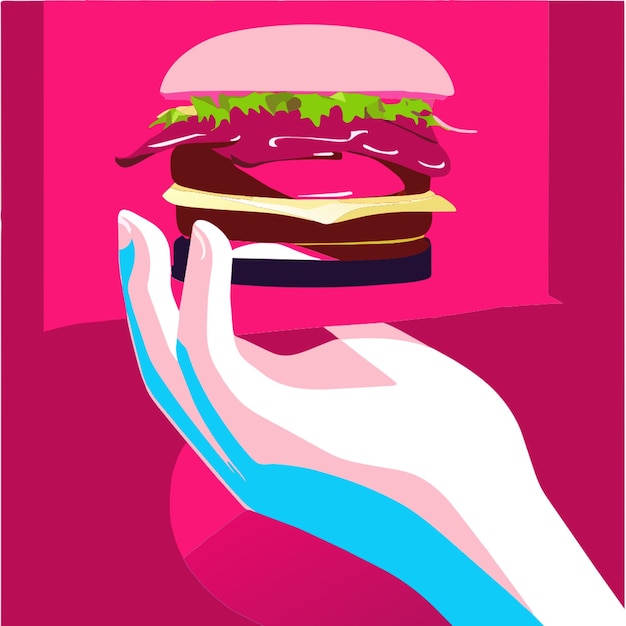 Vector hand holding a burger vector illustration