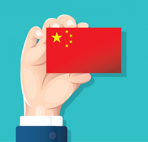 hand holding China flag card