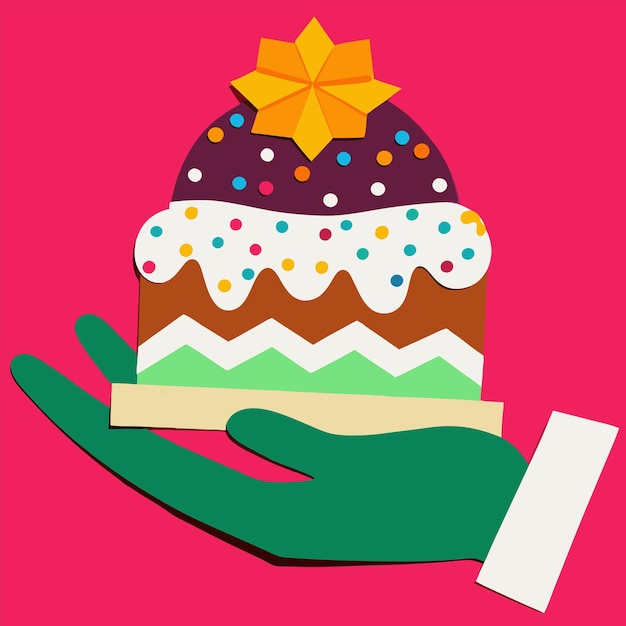 Vector a hand holding a chocolate cake with a box that says quot christmas quot on it