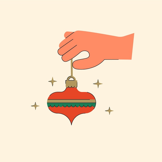 Hand holding christmas tree decoration Christmas and Happy new year Vector isolated illustration Trendy design flat style Cartoon style