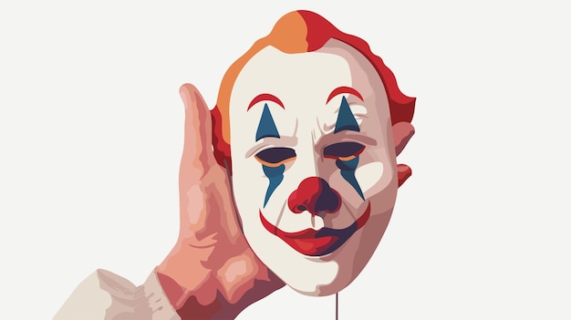 Vector hand holding clown mask flat vector isolated on white background