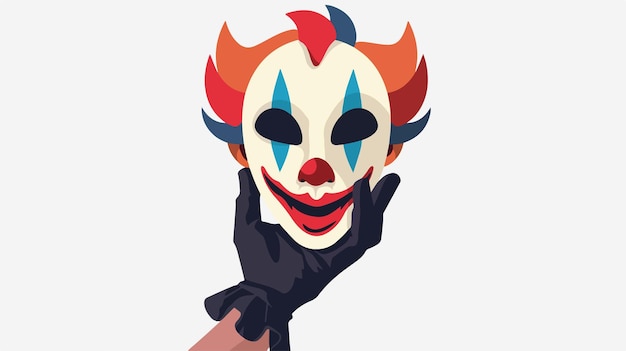 Vector hand holding clown mask flat vector isolated on white background