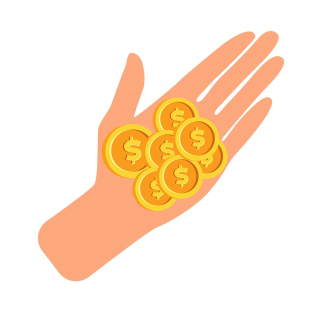 Hand holding coins flat vector illustrations