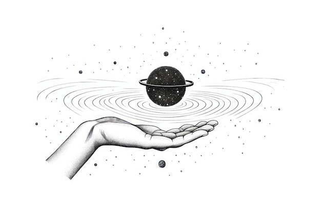 Hand holding cosmic planet illustration